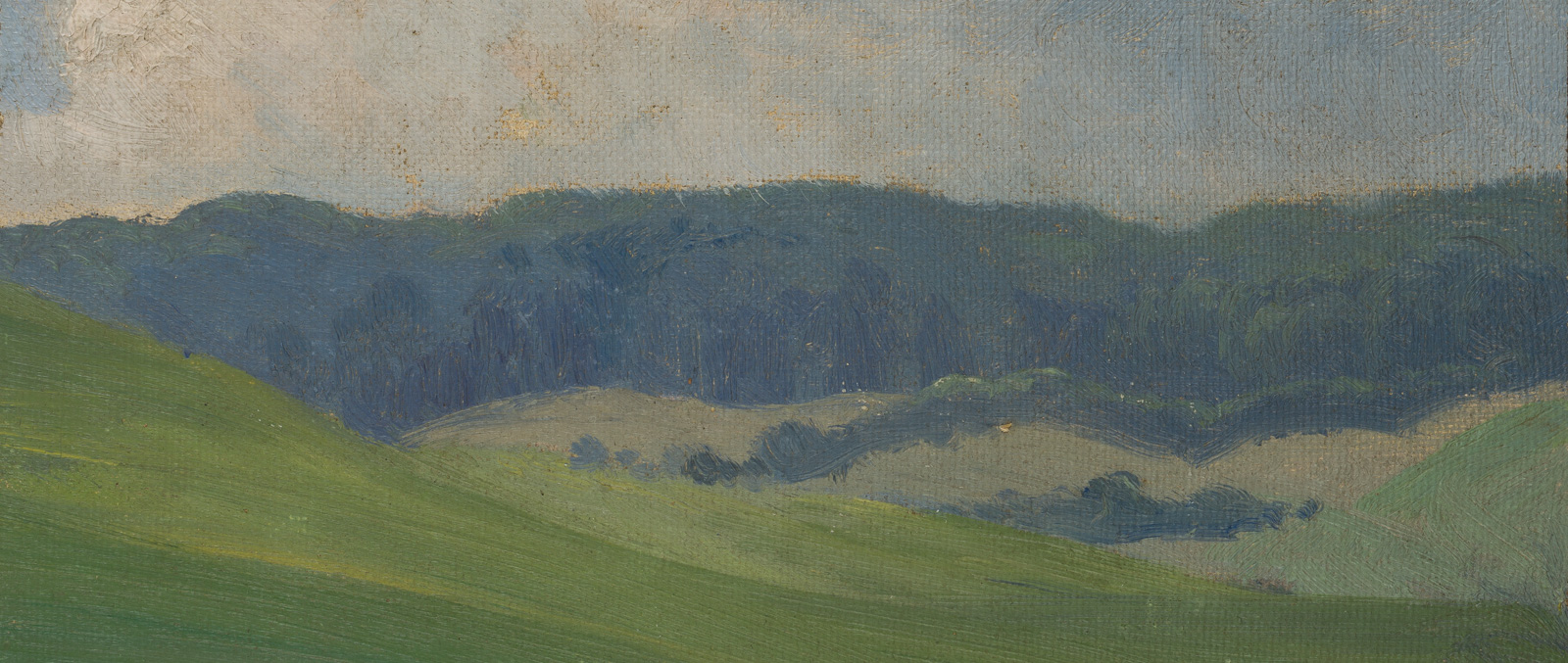 Olga POTTHAST, Weiche hügelige Wiesen- und Waldlandschaft, um 1900, Öl